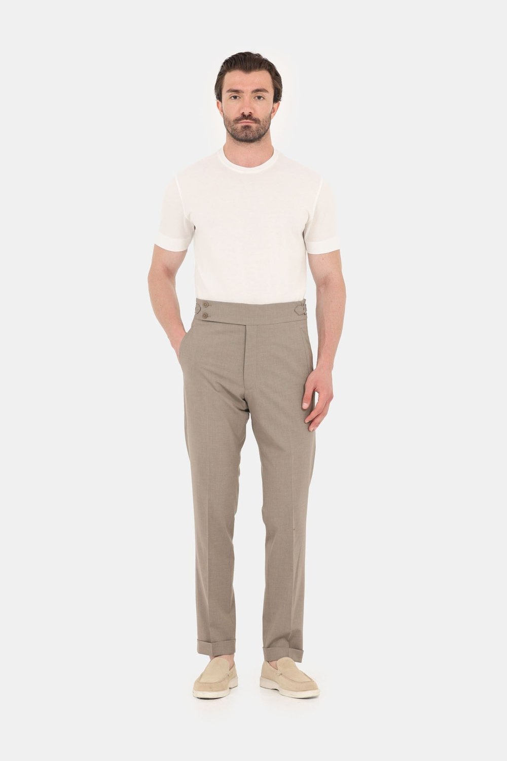 Erkek Ekru Normal Kesim Regular Fit %100 Pamuk Dokuma Bisiklet Yaka Basic T-Shirt