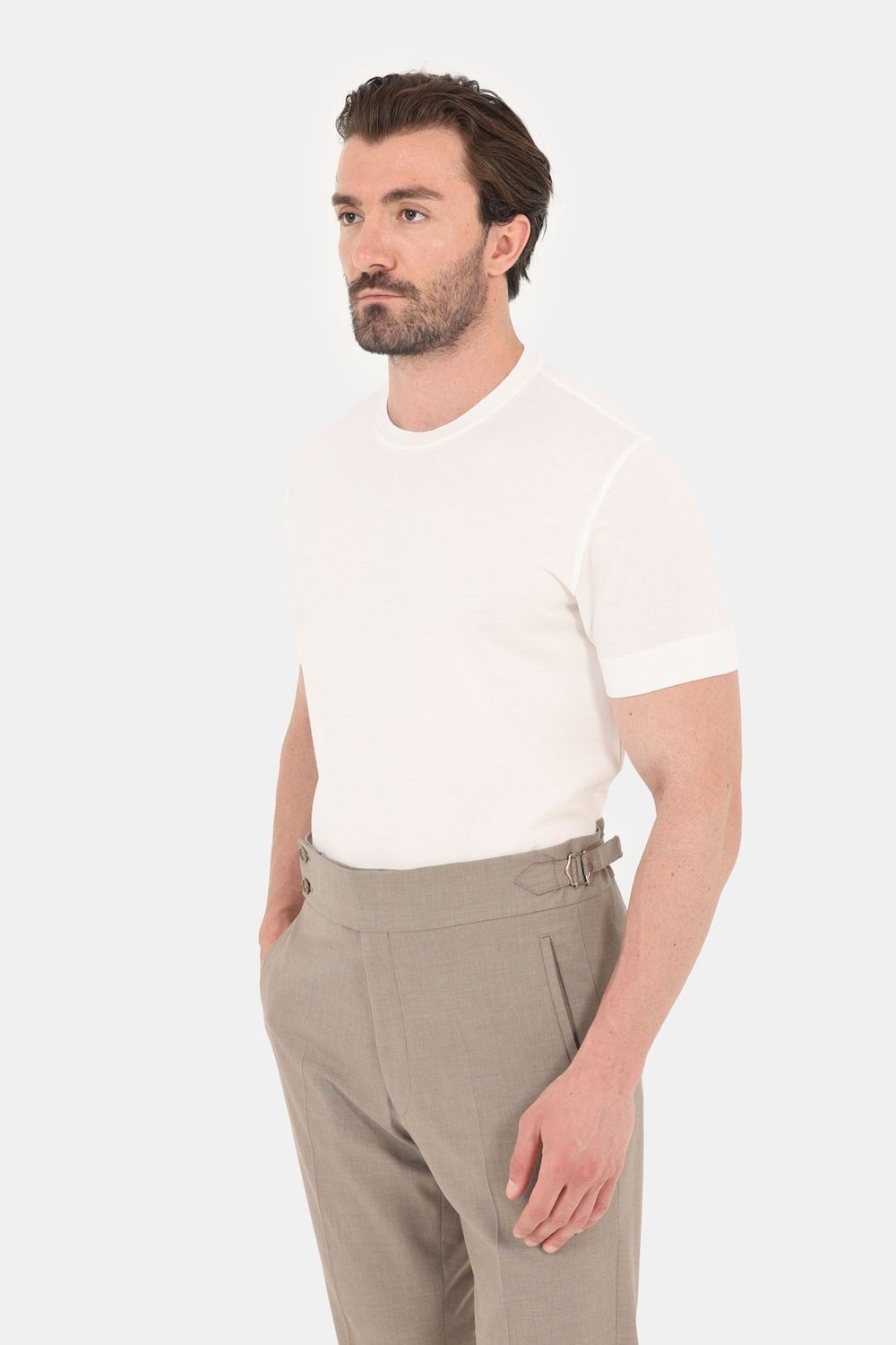 Erkek Ekru Normal Kesim Regular Fit %100 Pamuk Dokuma Bisiklet Yaka Basic T-Shirt