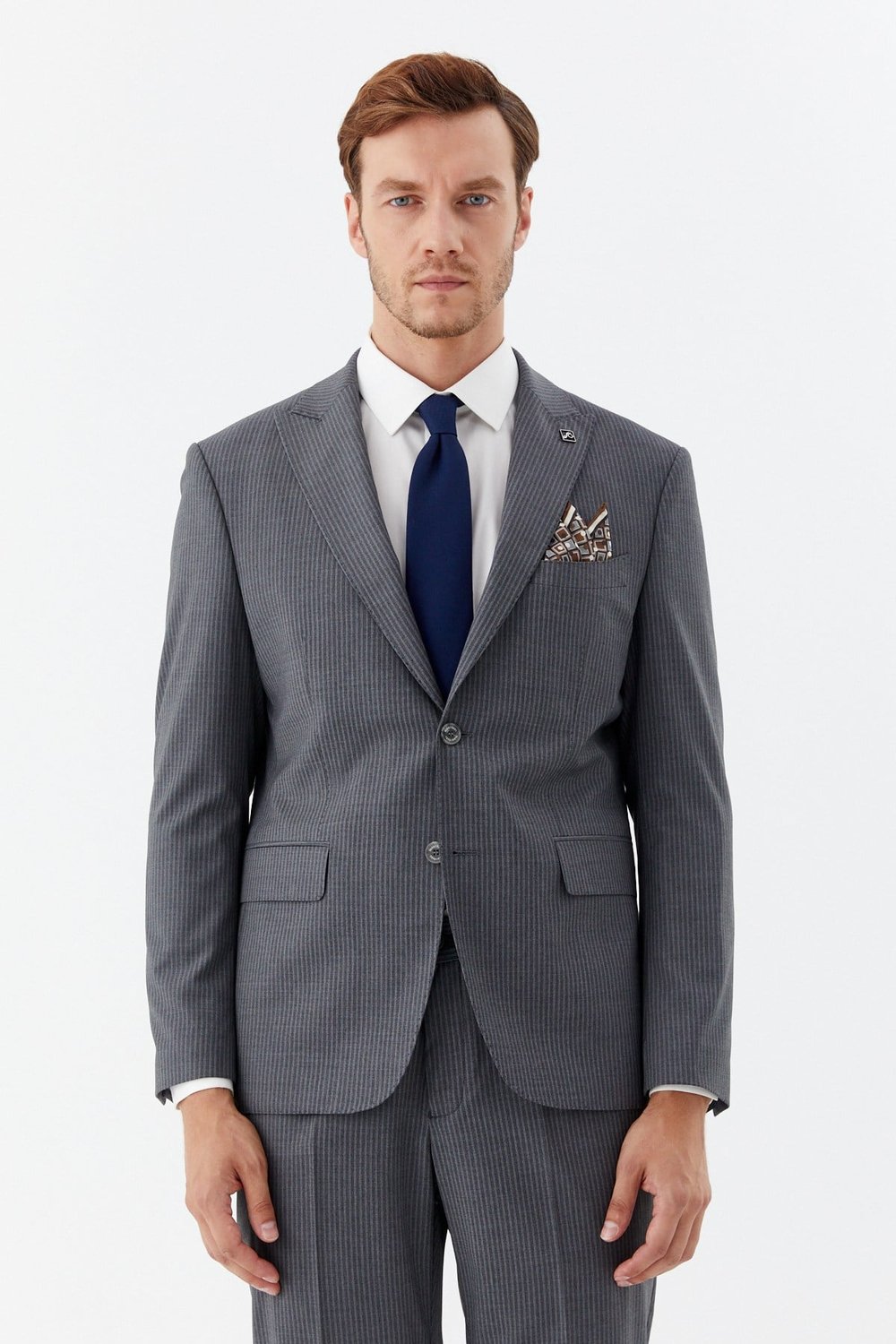 Gri Slim Fit Yünlü Dokuma Normal Bel 6 Drop Takım Elbise