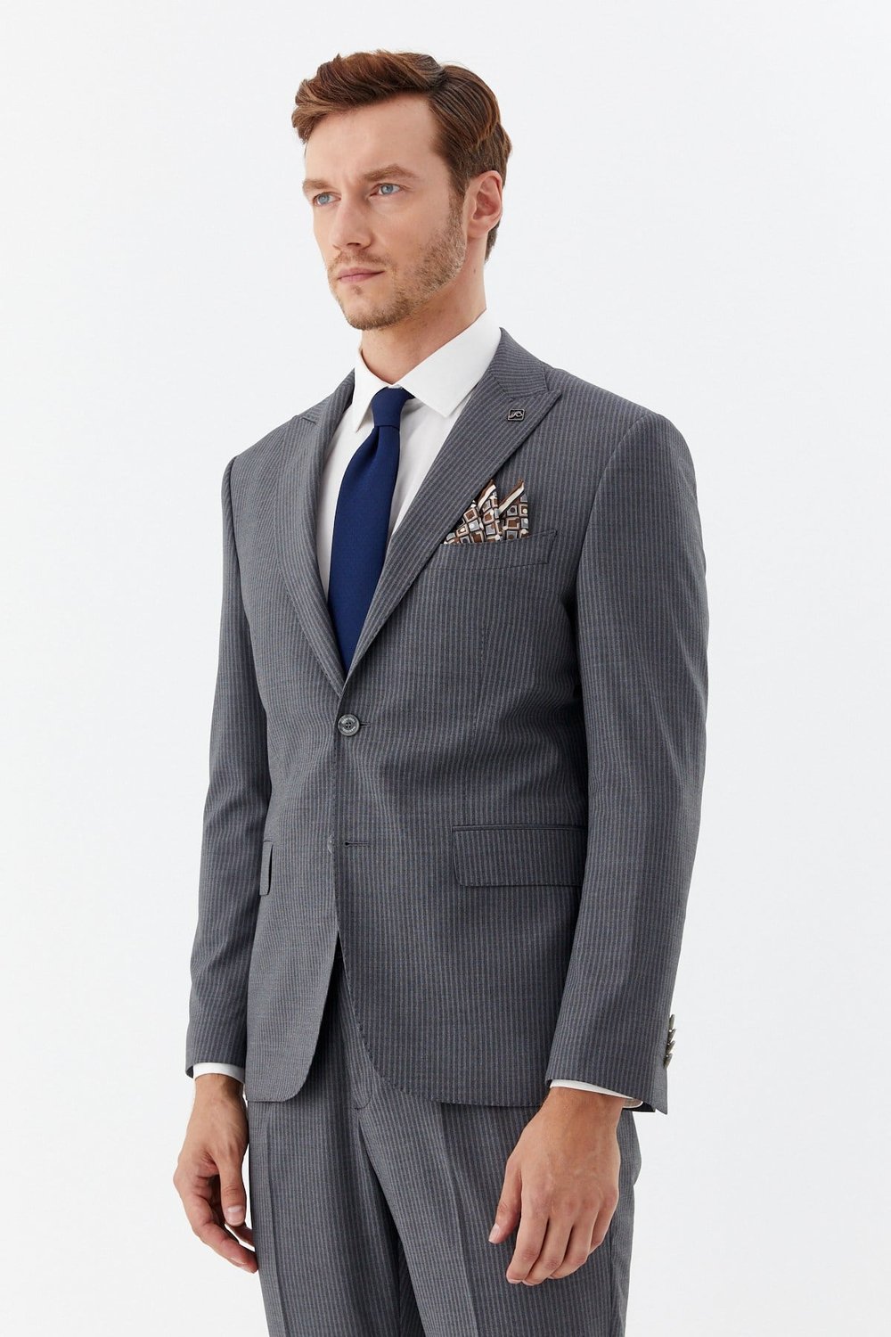 Gri Slim Fit Yünlü Dokuma Normal Bel 6 Drop Takım Elbise