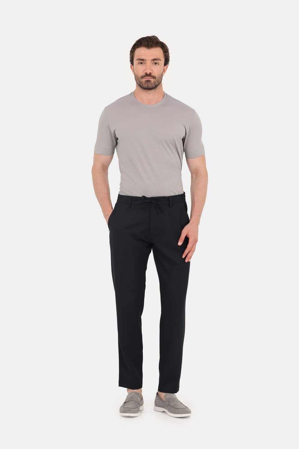 Erkek Gri Normal Kesim Regular Fit %100 Pamuk Dokuma Bisiklet Yaka Basic T-Shirt