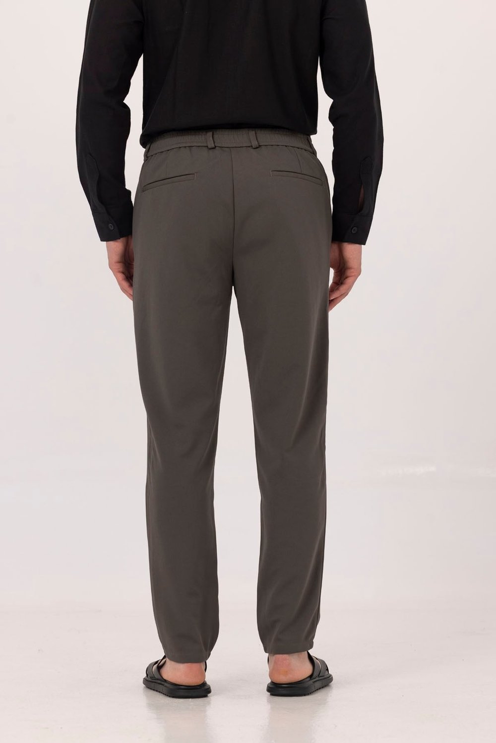 Haki Dokulu Arka Lastikli Köprü Kemerli Bağcıklı Slim Fit Jogger Pantolon