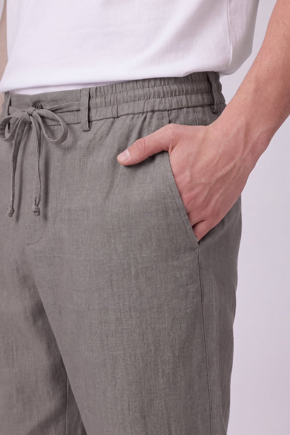 Erkek Haki Normal Kesim Regular Fit Viskon Bel Lastikli Düz Paça Pantolon