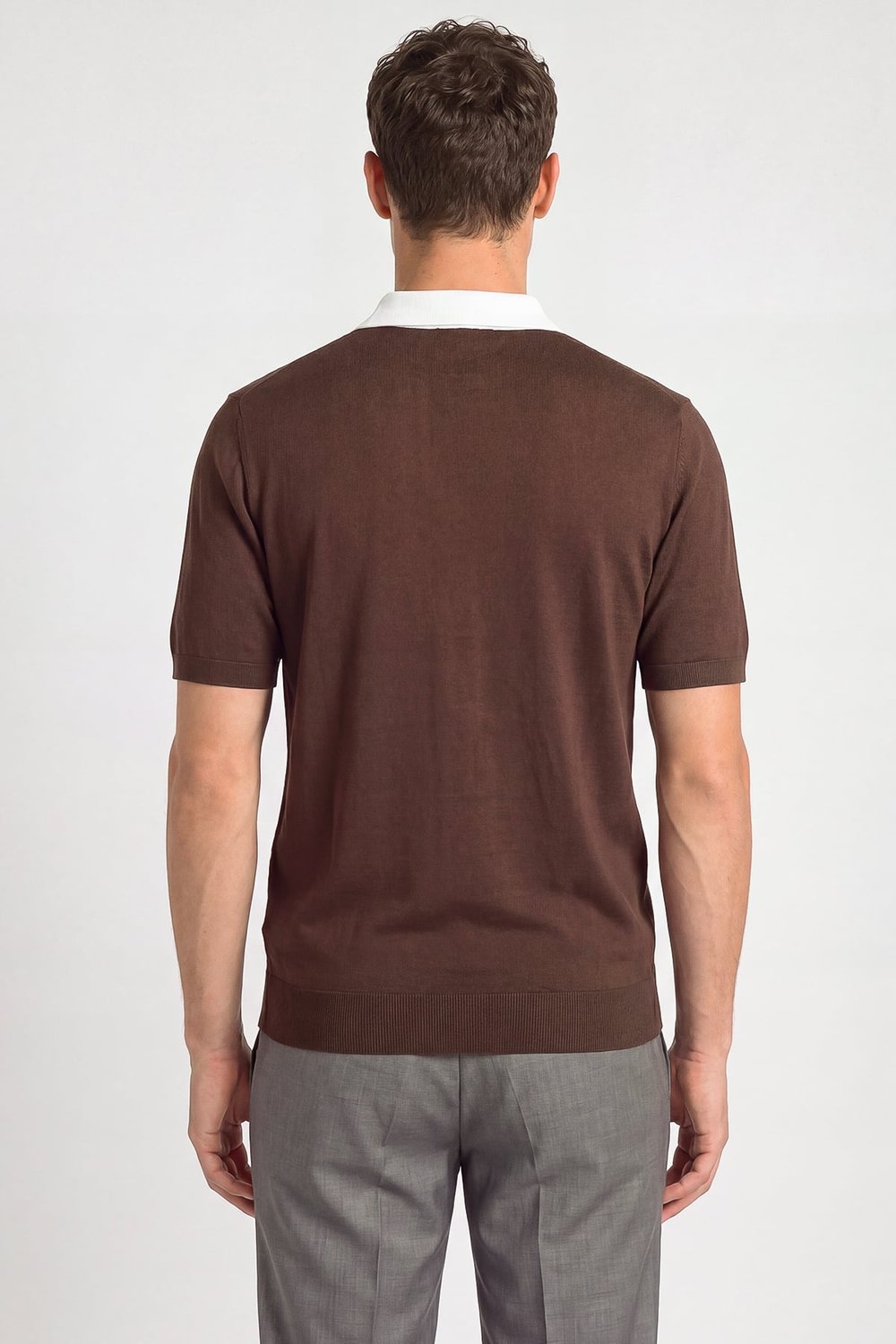Kahve Regular Fit Örme Fermuarlı Polo Yaka Triko T-shirt