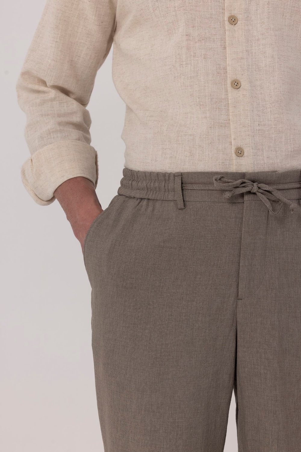 Kahverengi Dokulu Arka Lastikli Köprü Kemerli Bağcıklı Slim Fit Jogger Pantolon