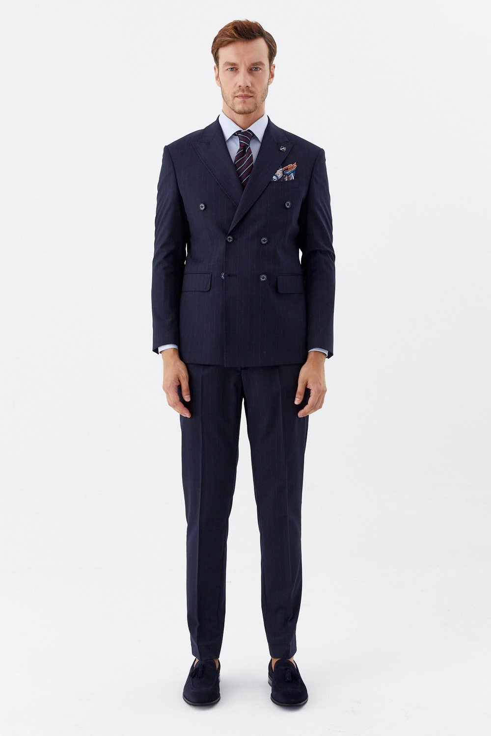 Lacivert Slim Fit Yünlü Dokuma 6 Drop Takım Elbise