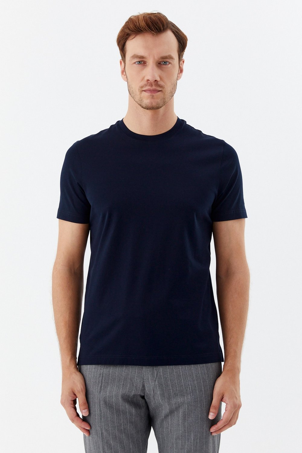Lacivert %100 Pamuk Regular Fit Bisiklet Yaka Basic T-shirt