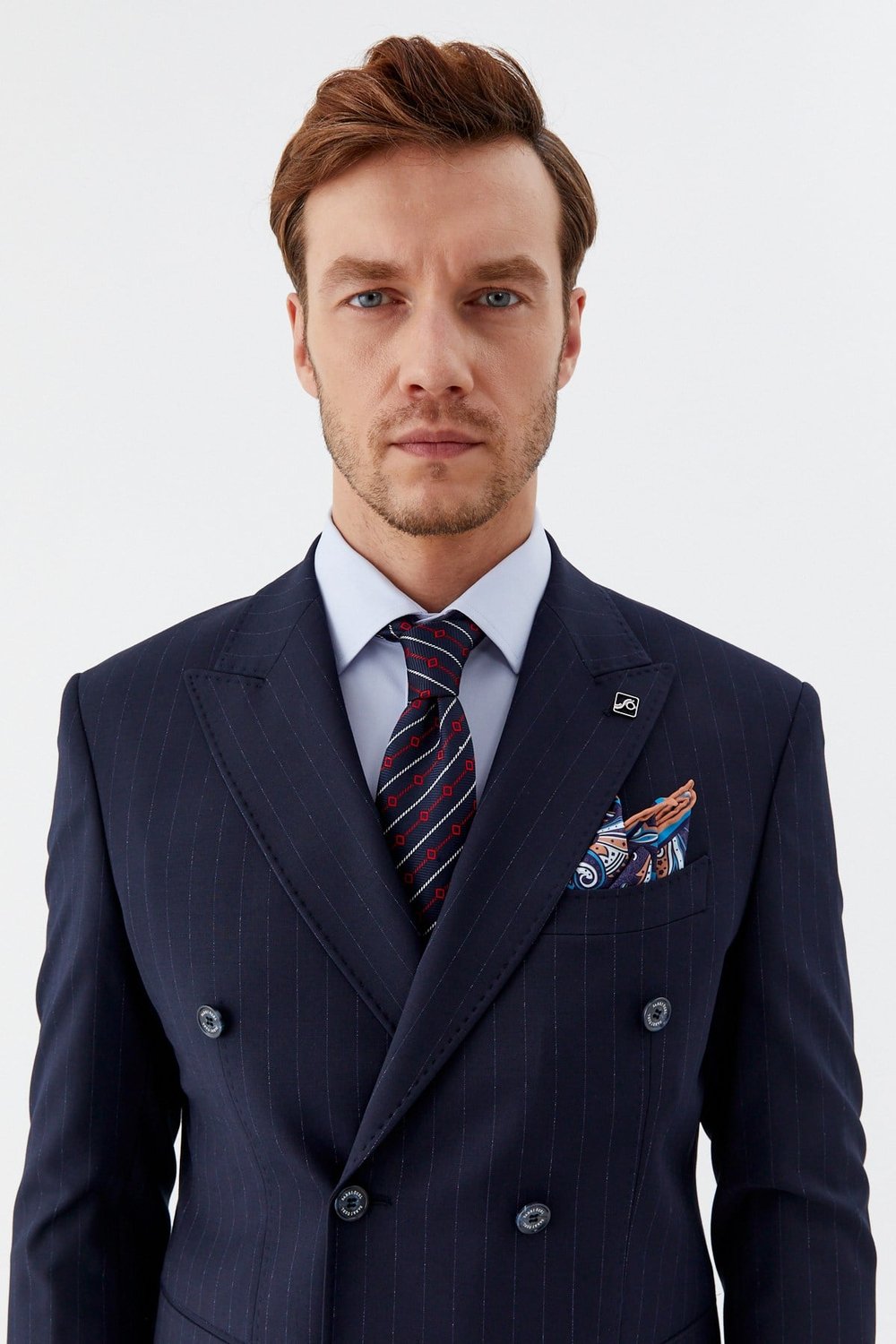 Lacivert Slim Fit Yünlü Dokuma 6 Drop Takım Elbise