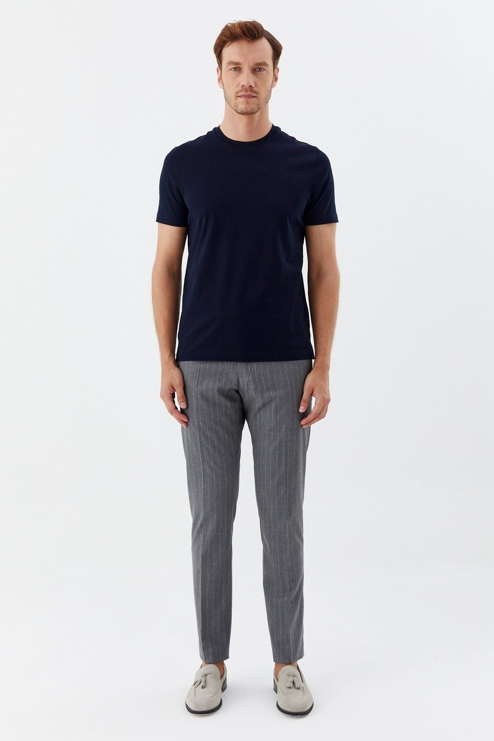 Lacivert %100 Pamuk Regular Fit Bisiklet Yaka Basic T-shirt