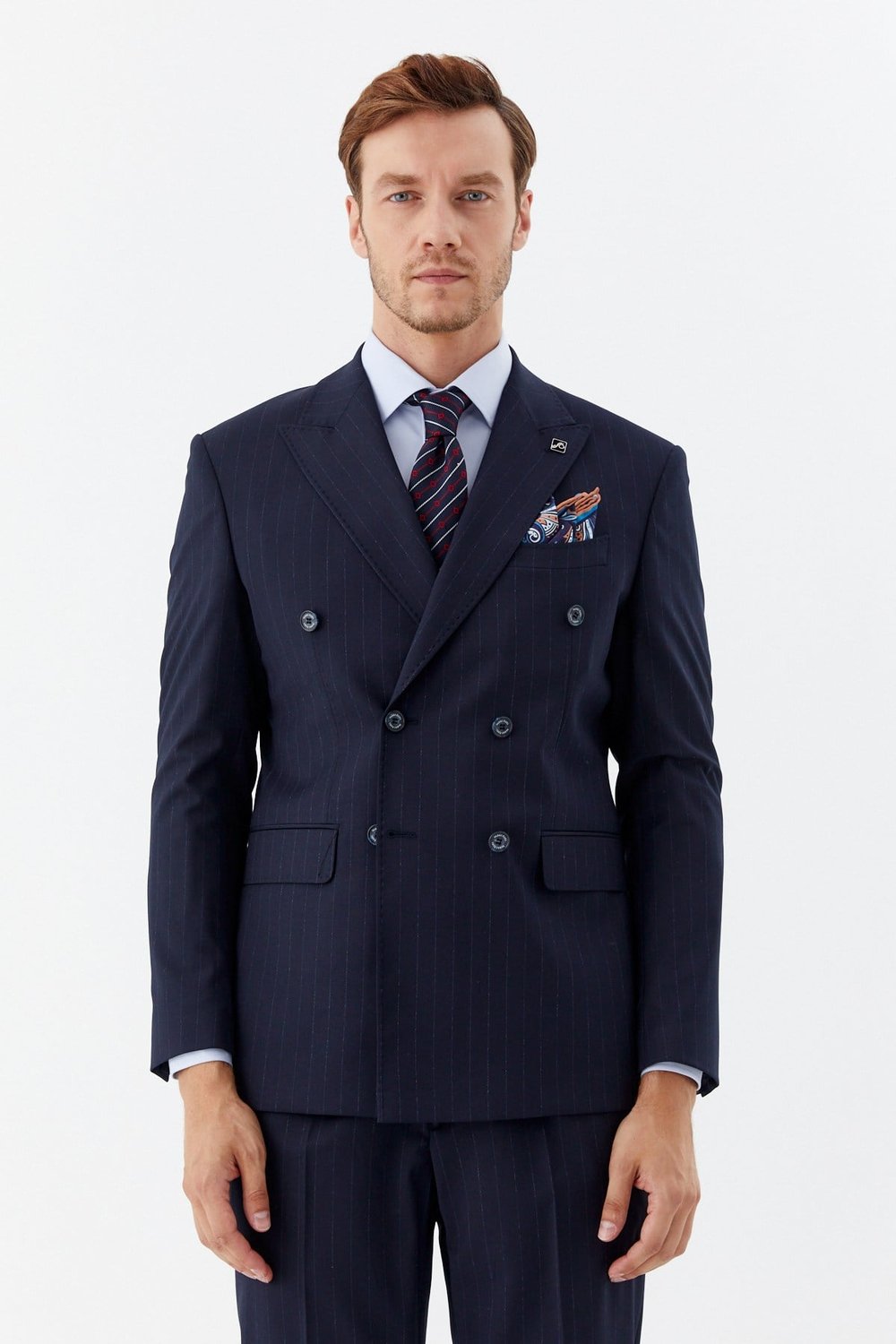 Lacivert Slim Fit Yünlü Dokuma 6 Drop Takım Elbise
