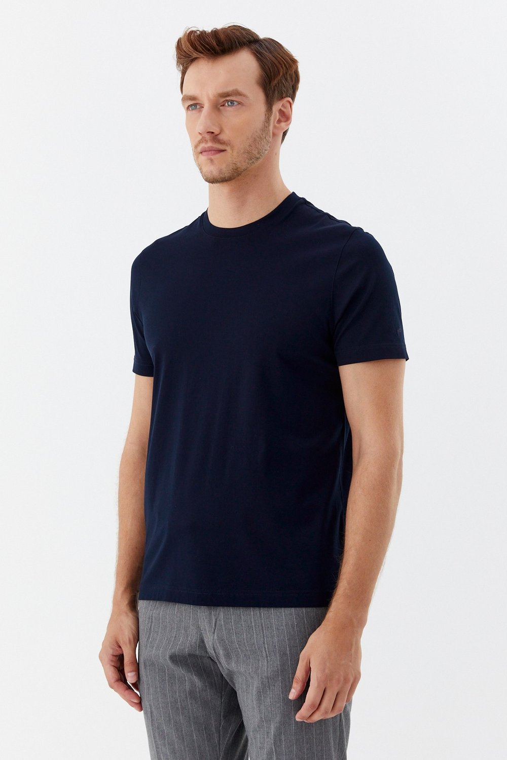 Lacivert %100 Pamuk Regular Fit Bisiklet Yaka Basic T-shirt
