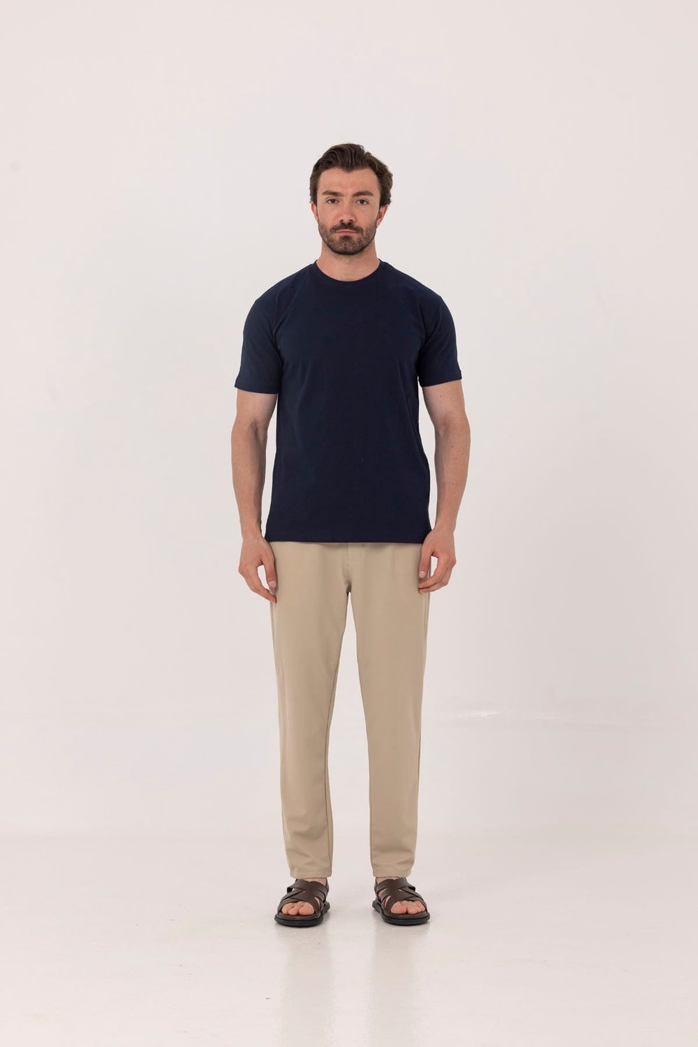 Lacivert %100 Pamuk Bisiklet Yaka Düz Renk Basic T-Shirt