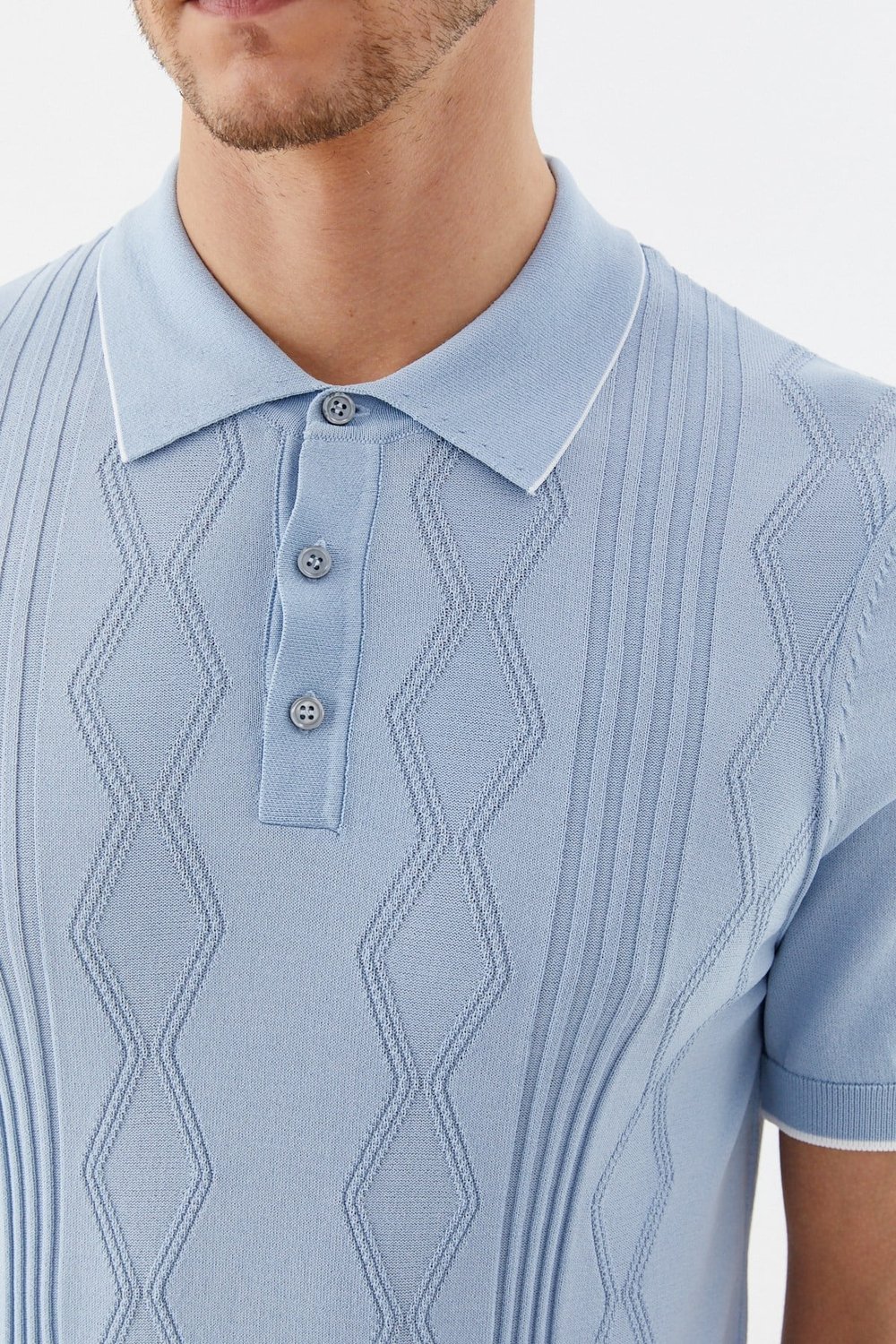 Erkek Mavi Normal Kesim Regular Fit Pamuklu Triko Düğmeli Polo Yaka Tişört