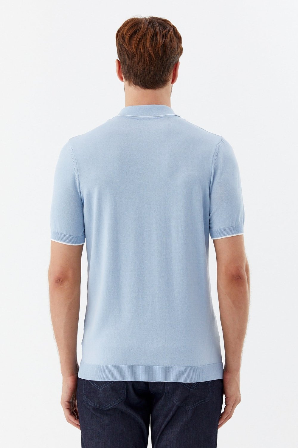 Erkek Mavi Normal Kesim Regular Fit Pamuklu Triko Düğmeli Polo Yaka Tişört