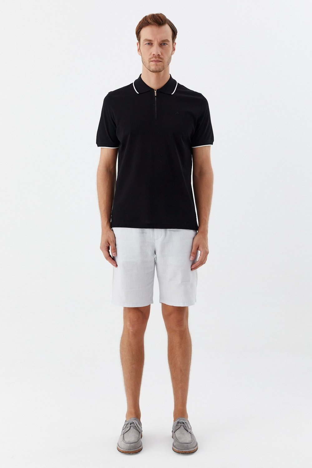 Siyah Regular Fit %100 Pamuk Fermuarlı Polo Yaka T-shirt