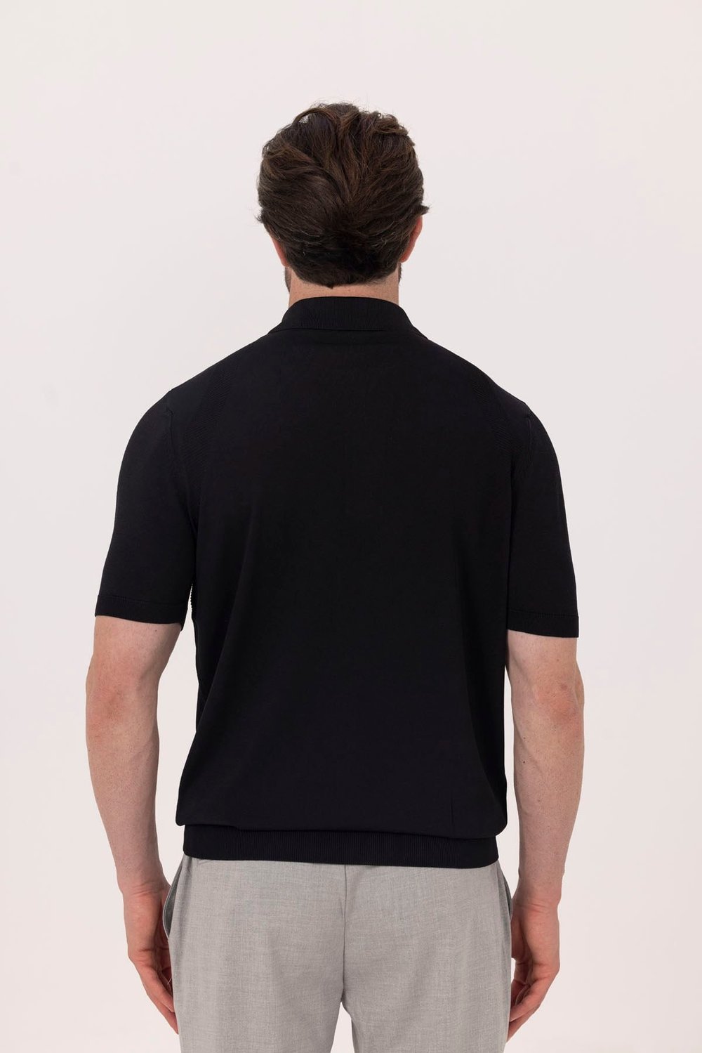 Siyah Reglan Fermuarlı Polo Yaka Triko T-shırt