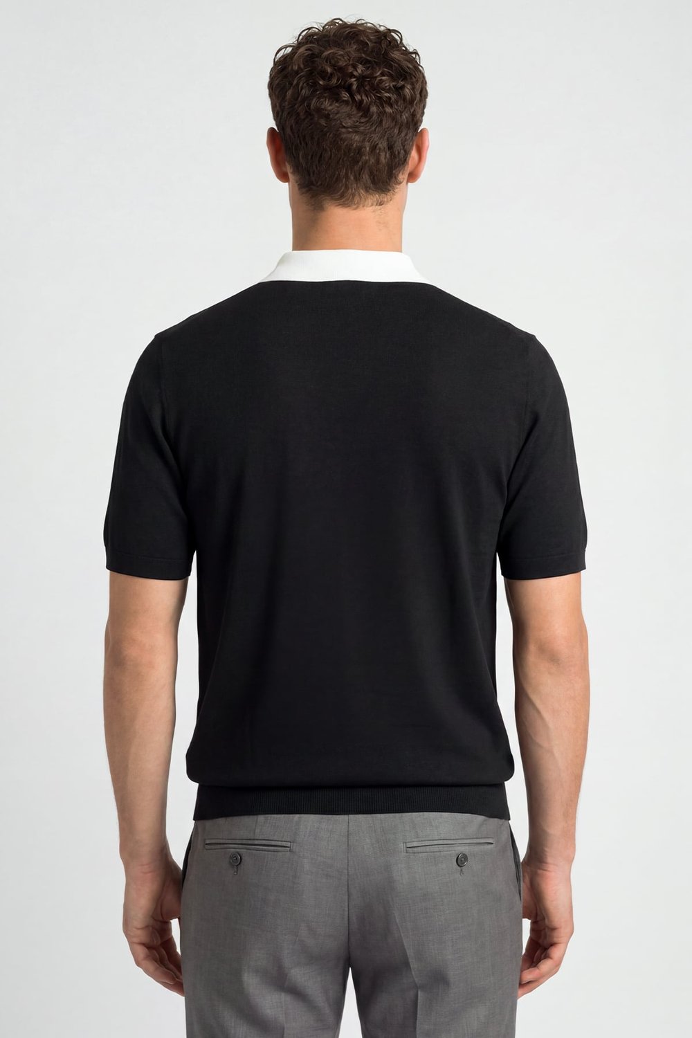 Siyah Regular Fit Örme Fermuarlı Polo Yaka Triko T-shirt