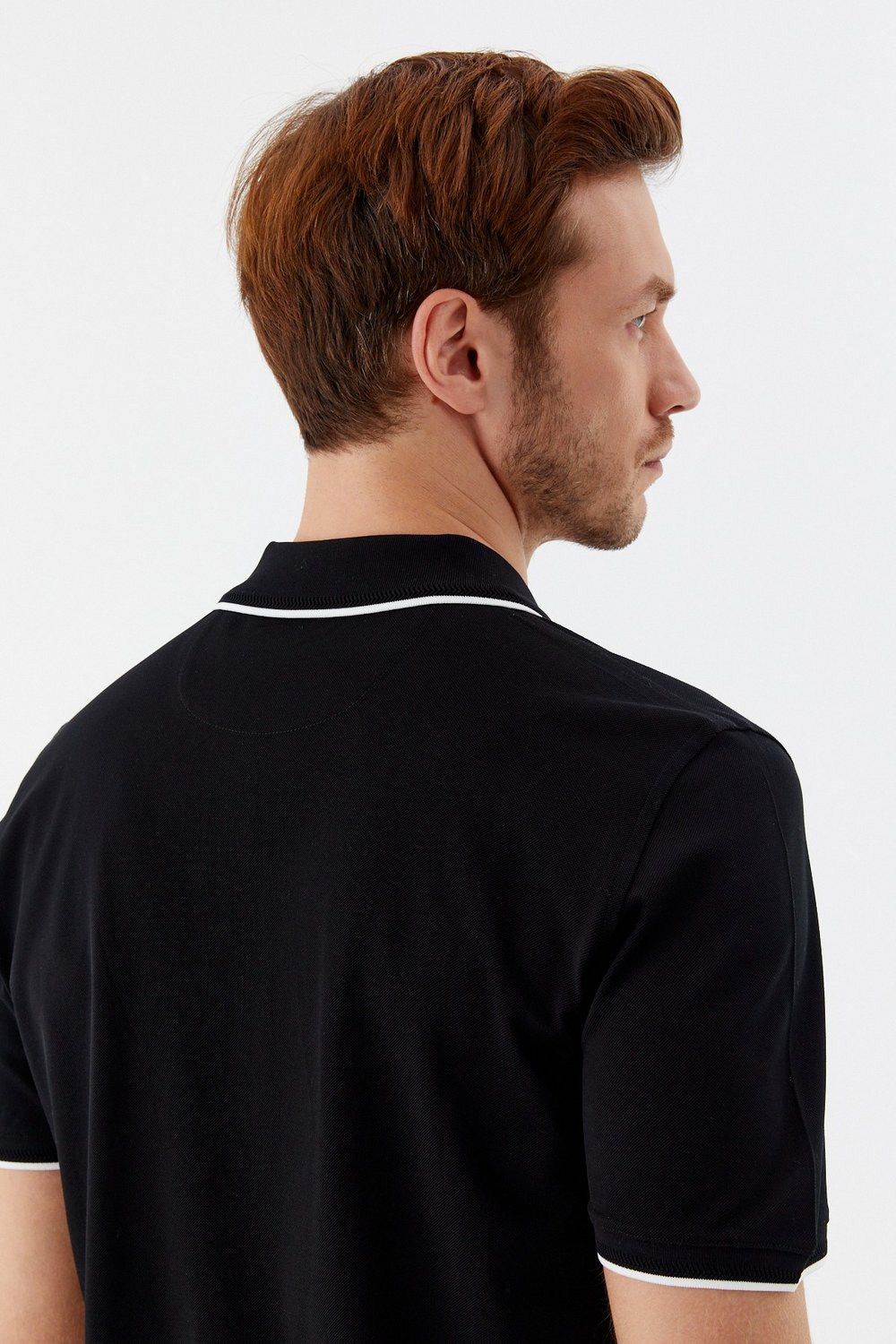 Siyah Regular Fit %100 Pamuk Fermuarlı Polo Yaka T-shirt