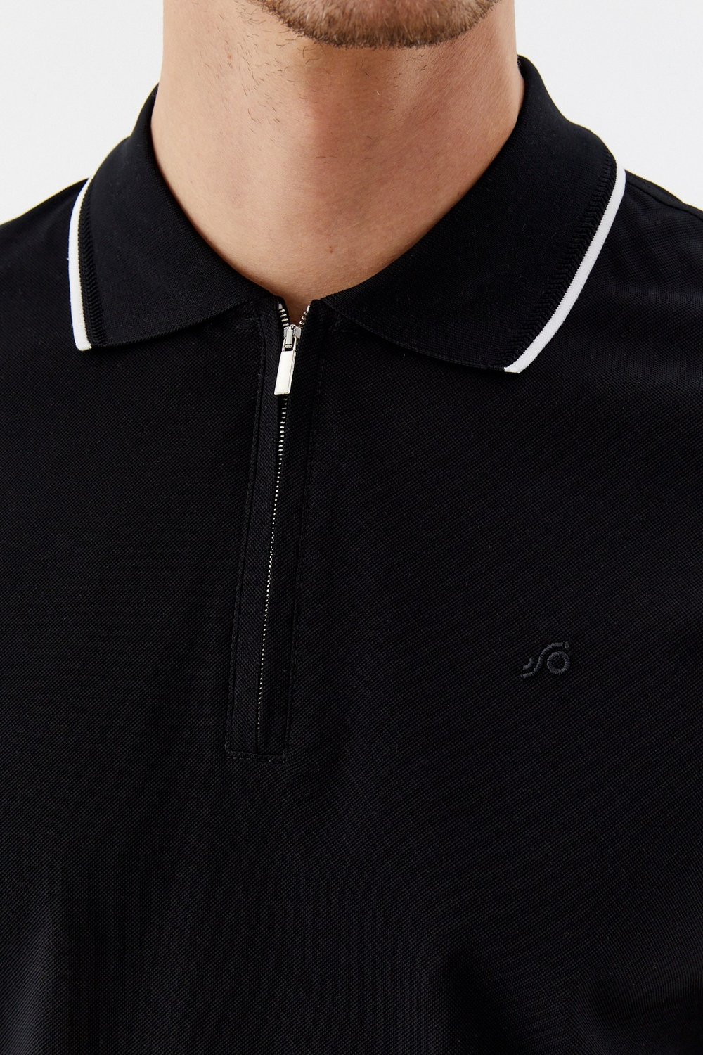 Siyah Regular Fit %100 Pamuk Fermuarlı Polo Yaka T-shirt