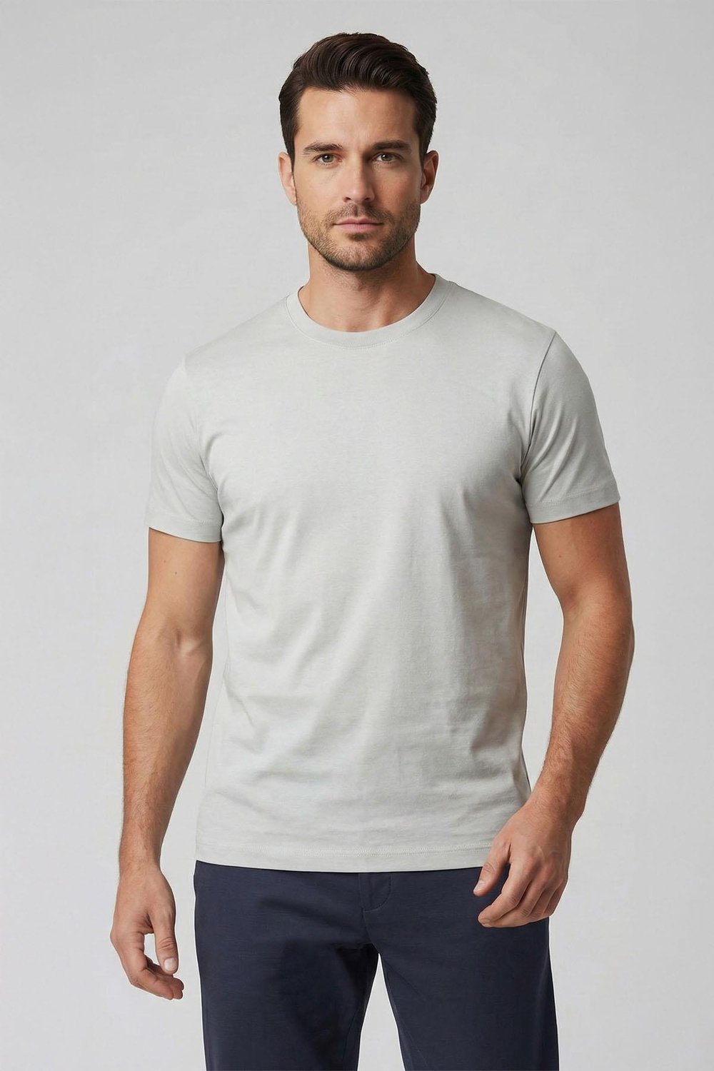 Giotelli Gri Regular Fit %100 Pamuk Bisiklet Yaka Erkek Tişört