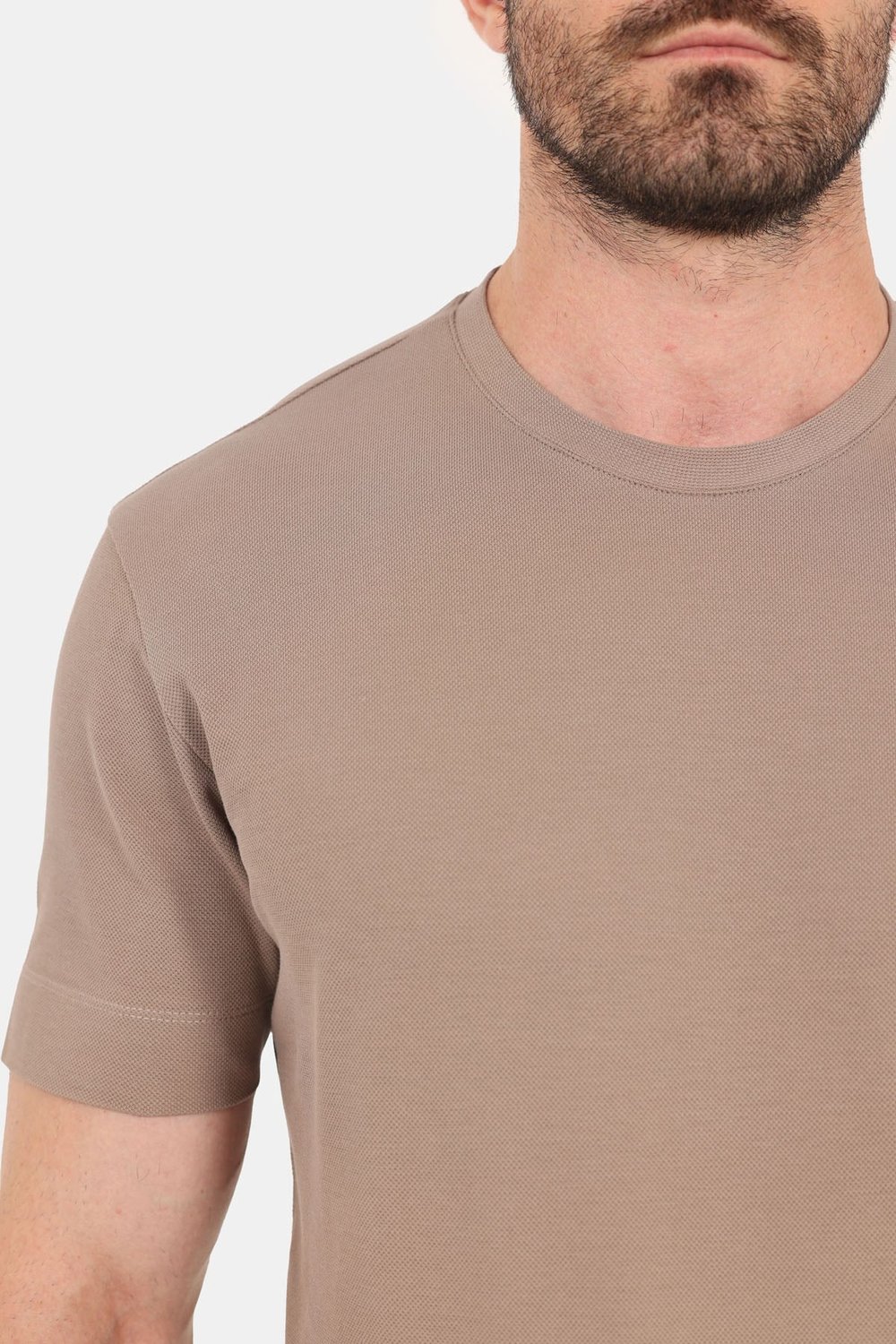 Erkek Taba Normal Kesim Regular Fit %100 Pamuk Dokuma Bisiklet Yaka Basic T-Shirt