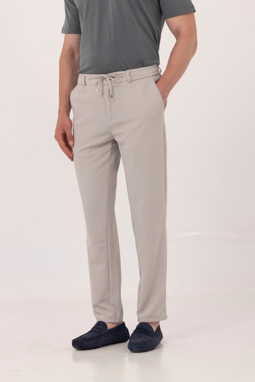 Taş Dokulu Arka Lastikli Köprü Kemerli Bağcıklı Slim Fit Jogger Pantolon