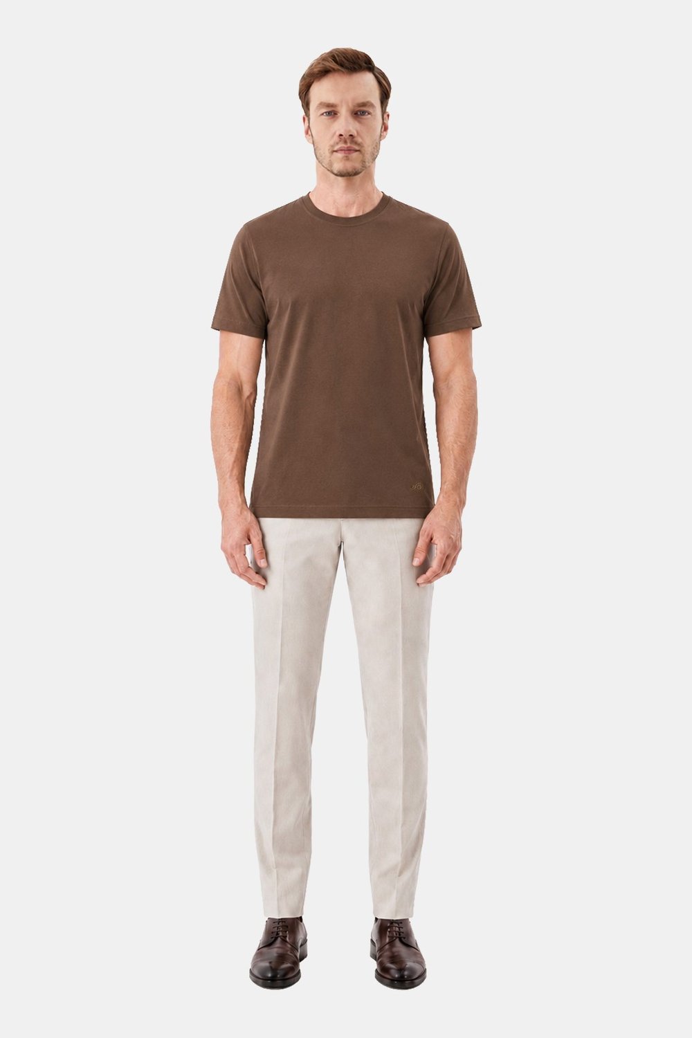 Erkek Vizon Normal Kesim Regular Fit %100 Pamuk Dokuma Bisiklet Yaka Basic T-Shirt