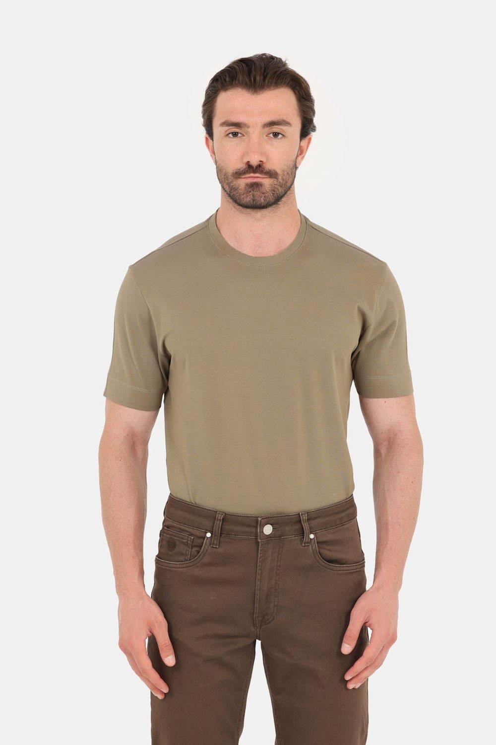 Erkek Vizon Normal Kesim Regular Fit %100 Pamuk Dokuma Bisiklet Yaka Basic T-Shirt