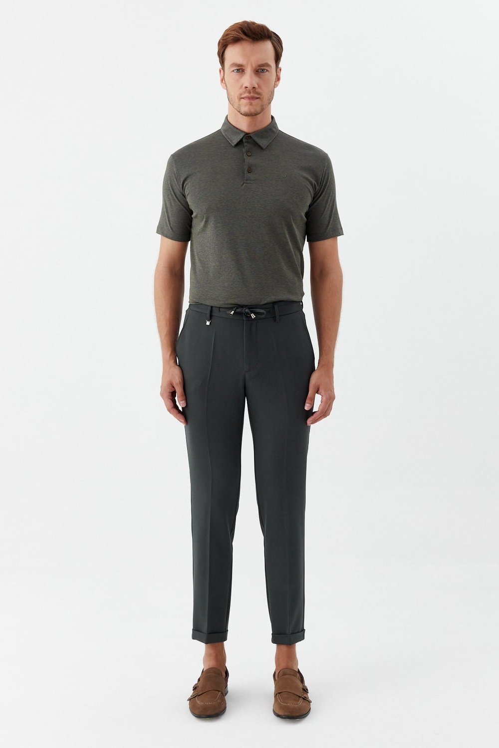 Erkek Zümrüt Dar Kesim Slim Fit Dokuma Yan Cep Jogger Pantolon