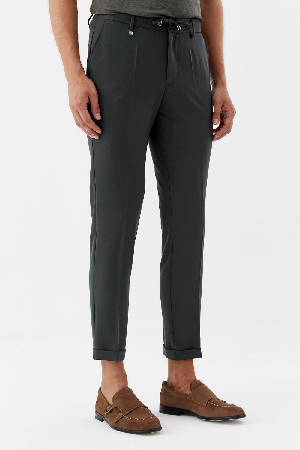 Erkek Zümrüt Dar Kesim Slim Fit Dokuma Yan Cep Jogger Pantolon