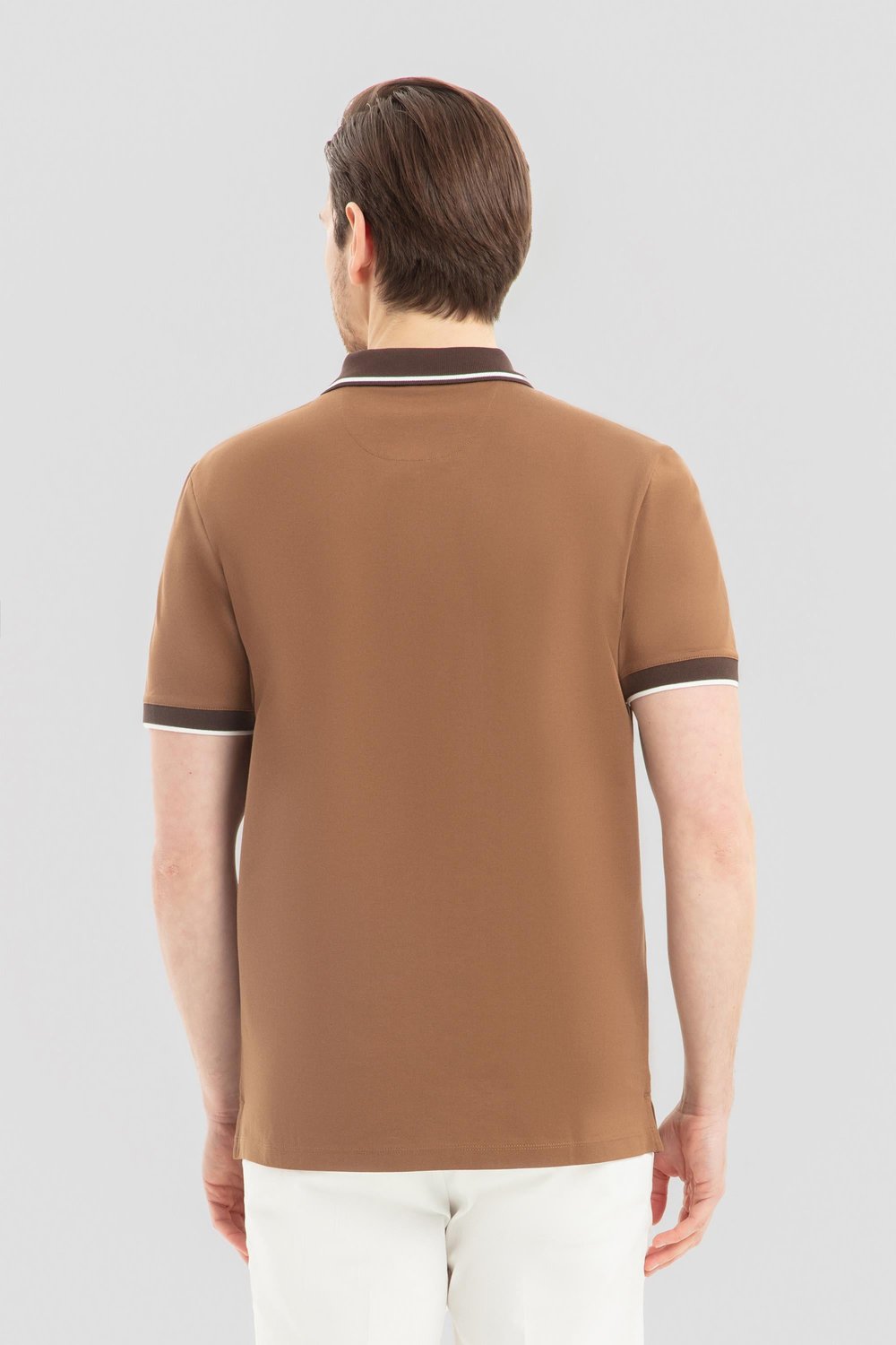 Fermuarlı Polo Yaka  Erkek T-Shirt Açık Kahve