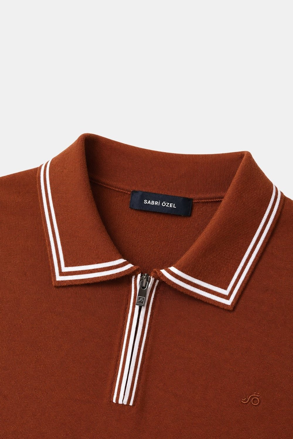Fermuarlı Polo Yaka Triko T-Shirt Zencefil