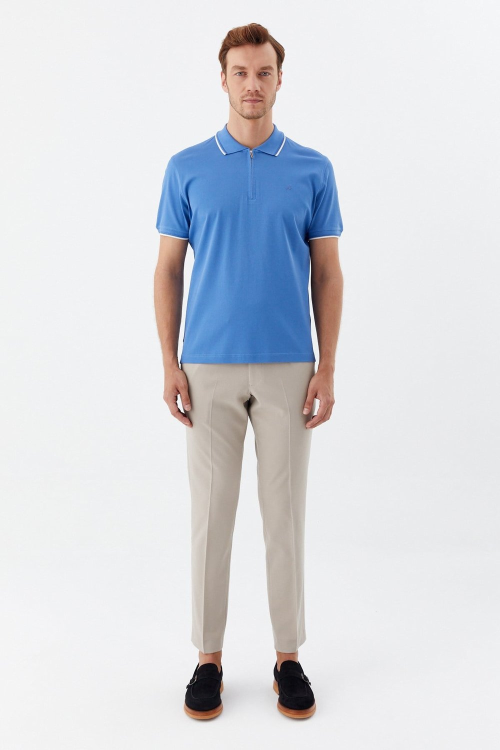 Mavi Regular Fit %100 Pamuk Fermuarlı Polo Yaka T-shirt