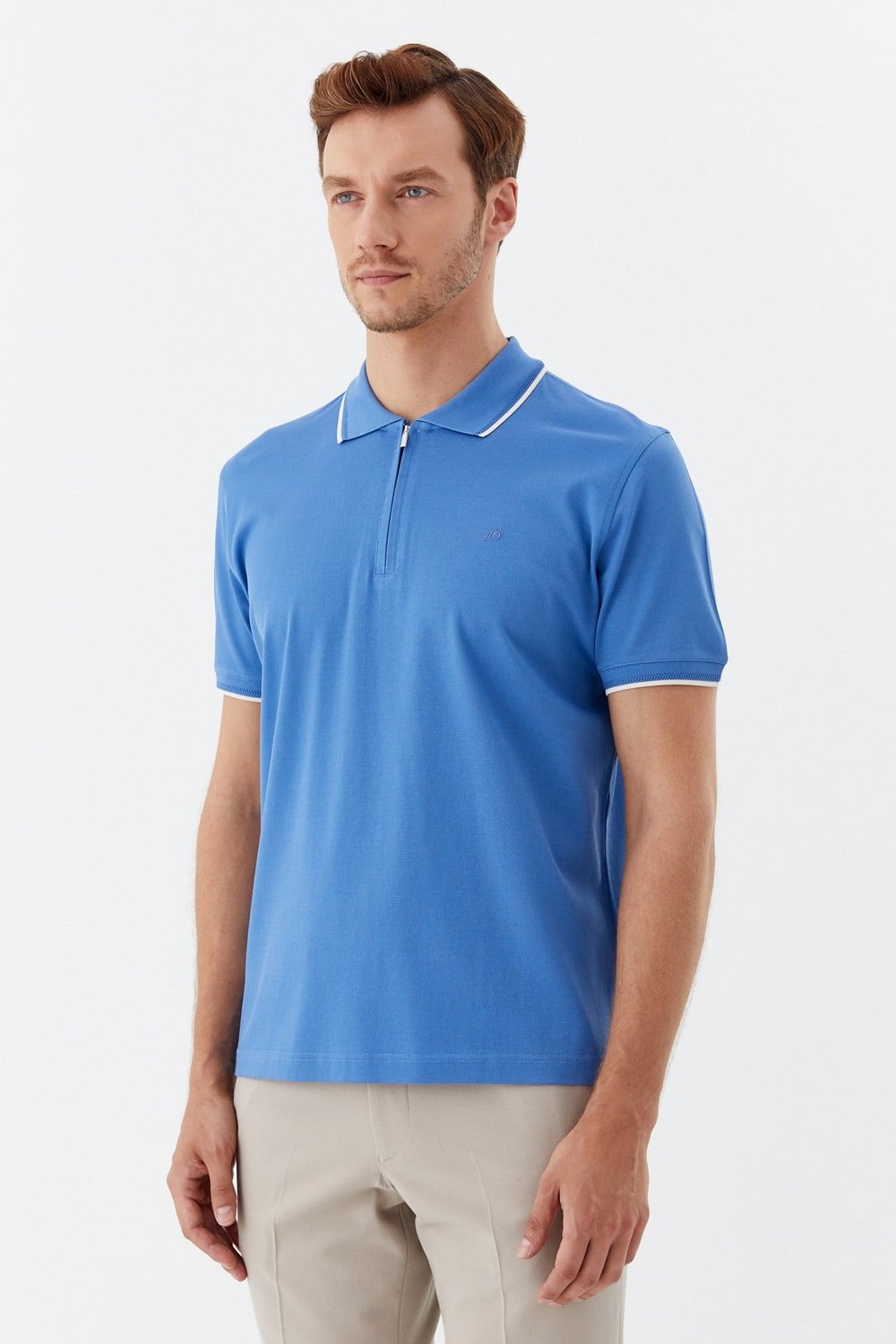 Mavi Regular Fit %100 Pamuk Fermuarlı Polo Yaka T-shirt