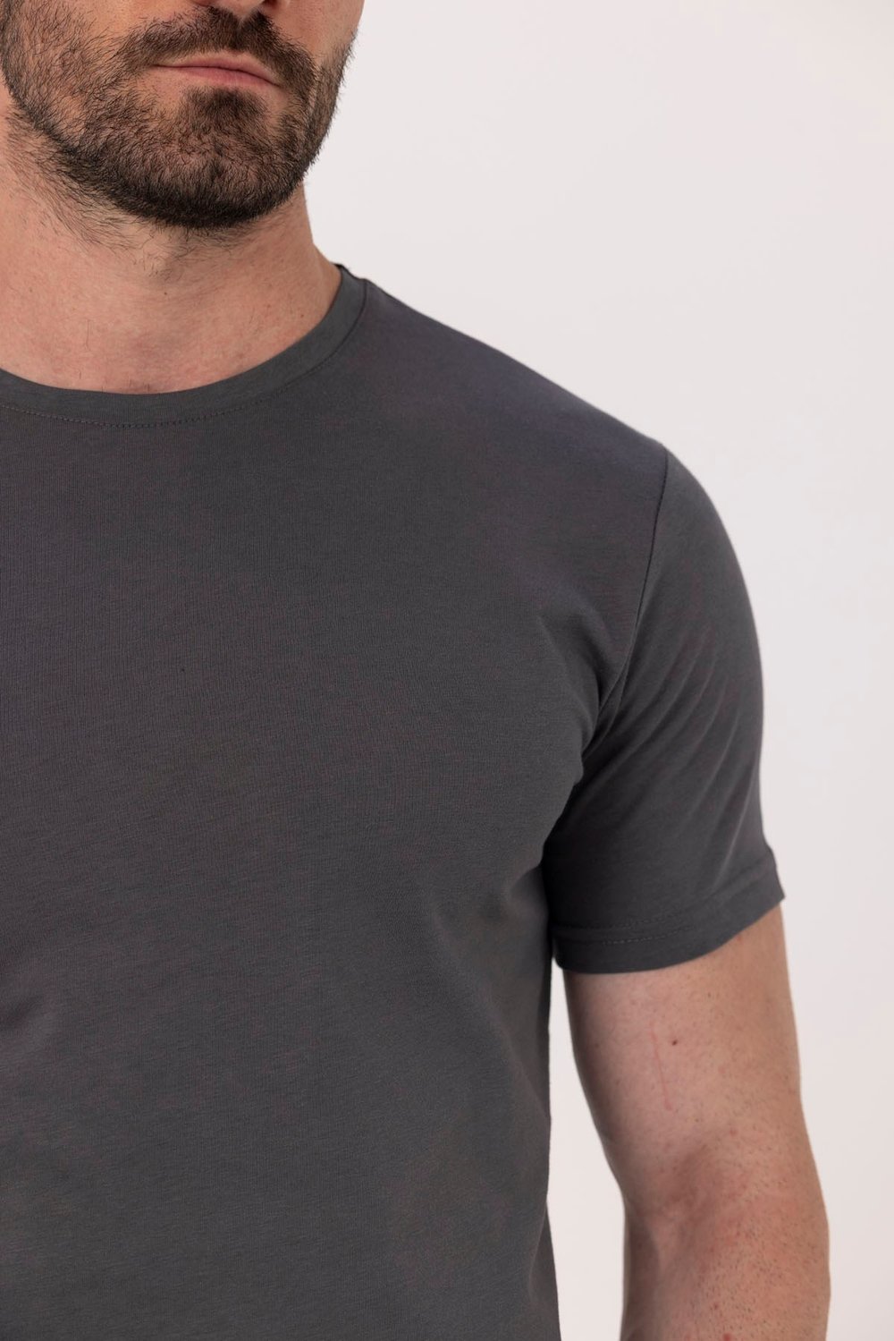 Füme %100 Pamuk Bisiklet Yaka Düz Renk Basic T-Shirt