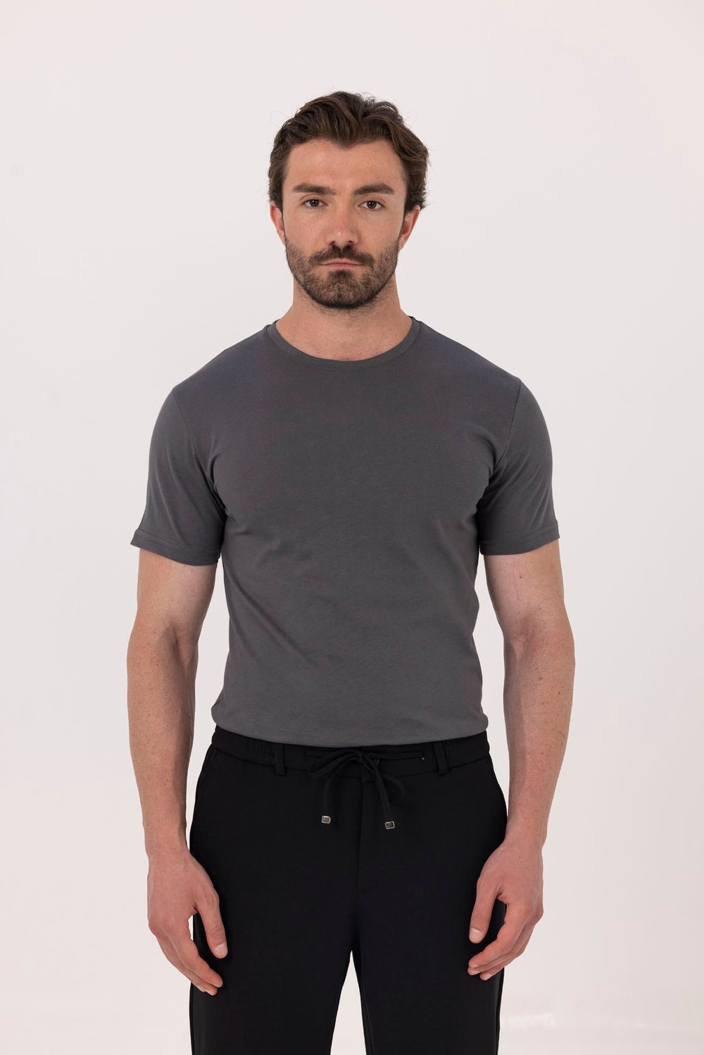 Füme %100 Pamuk Bisiklet Yaka Düz Renk Basic T-Shirt