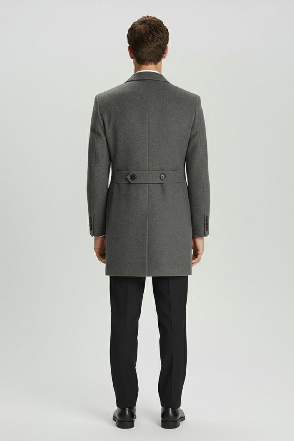 Giotelli Antrasit Slim Fit Yün Karışımlı Sivri Yaka Kruvaze 6 Drop Orta Boy Erkek Palto