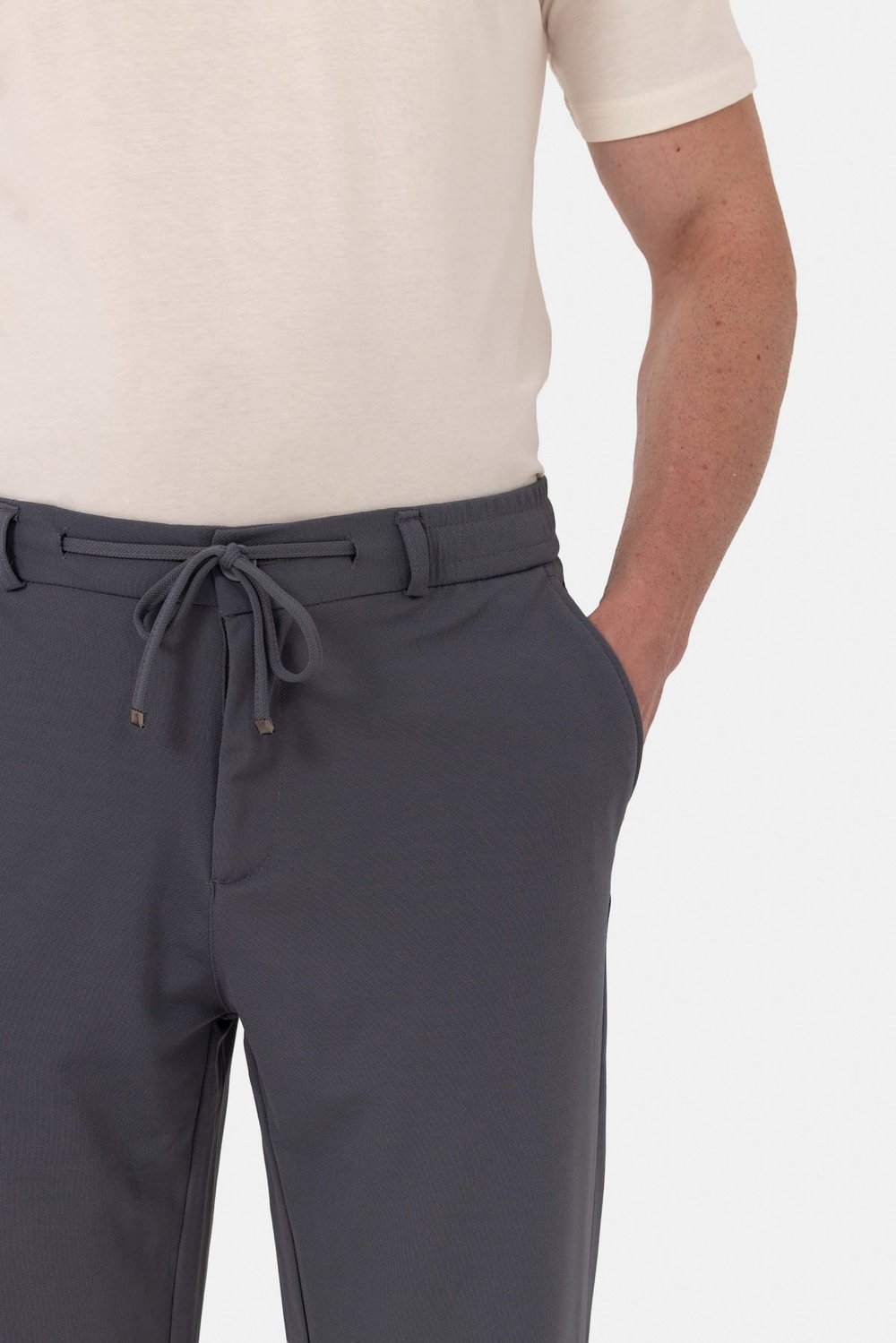 Füme Dokulu Arka Lastikli Köprü Kemerli Bağcıklı Slim Fit Jogger Pantolon