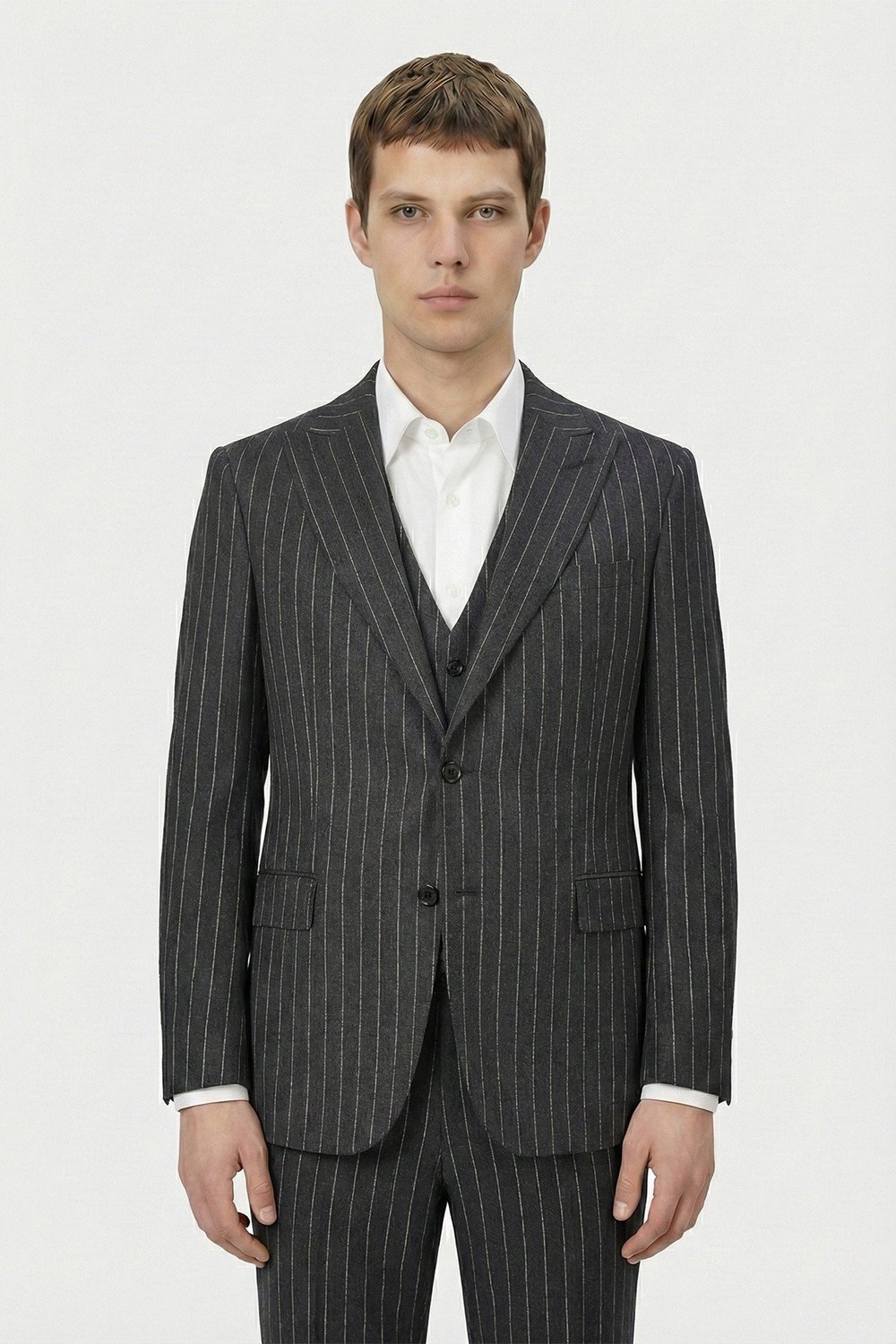 Giotelli Antrasit Slim Fit Çizgili Mono Yaka Yelekli 6 Drop Tam Astarlı Erkek Takım Elbise