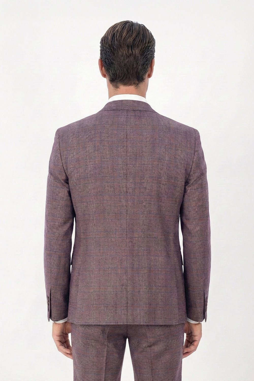 Giotelli Bordo Slim Fit Ekose Desenli Mono Yaka Takım Elbise