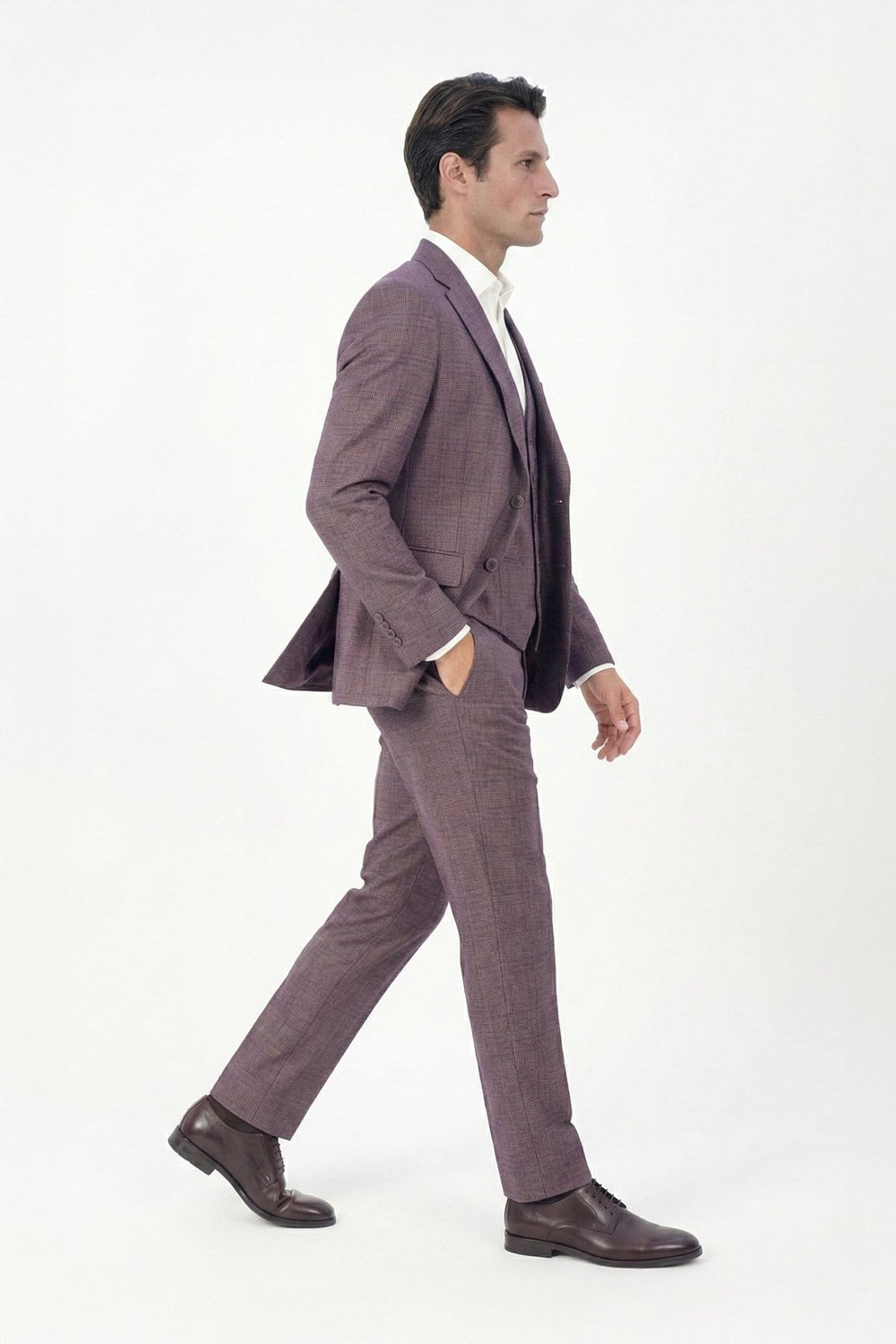 Giotelli Bordo Slim Fit Ekose Desenli Mono Yaka Takım Elbise