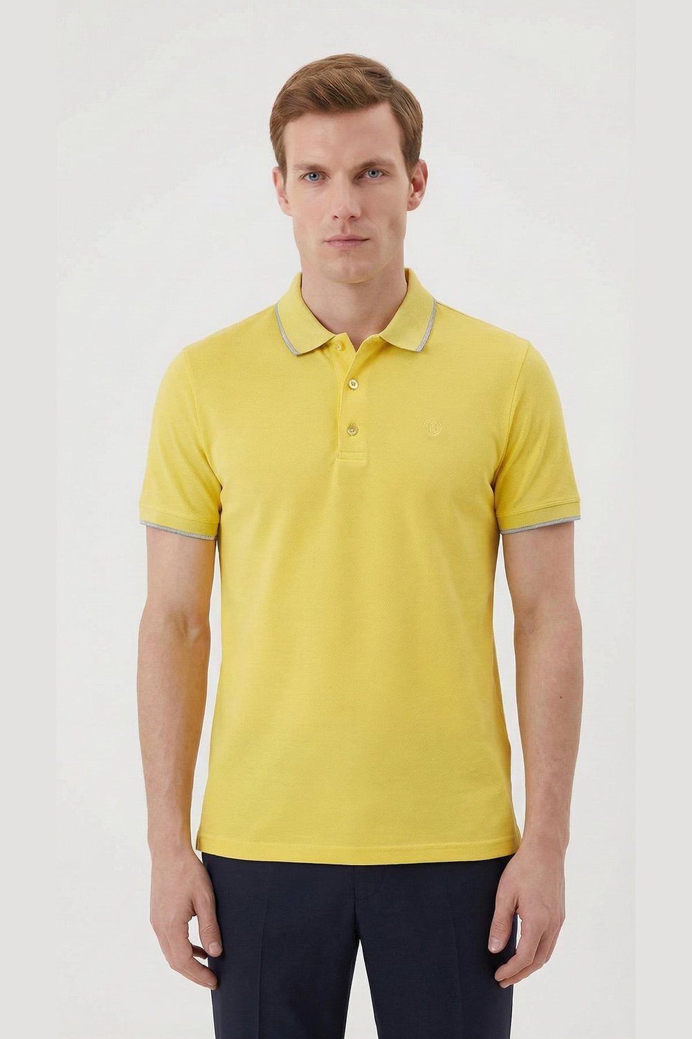 Giotelli Erkek Sarı Dar Kesim Slim Fit %100 Pamuk Örme Düğmeli Polo Yaka Tişört