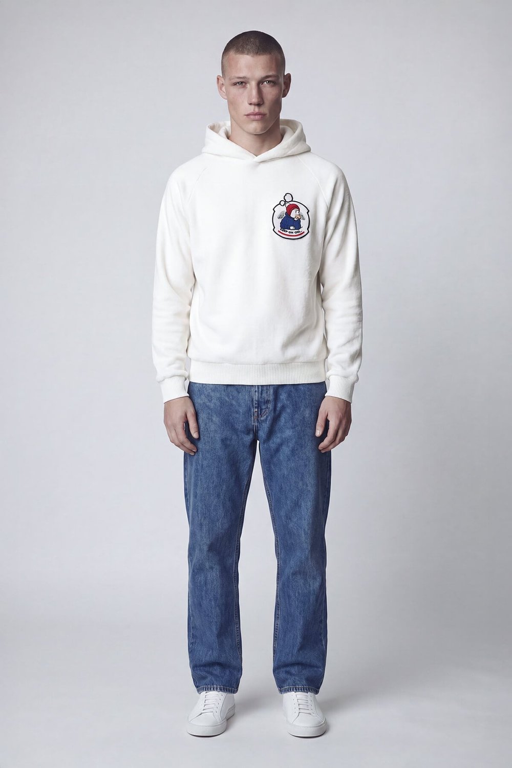 Giotelli Erkek Beyaz Normal Kesim Regular Fit Pamuklu Örme Kapüşonlu Sweatshirt