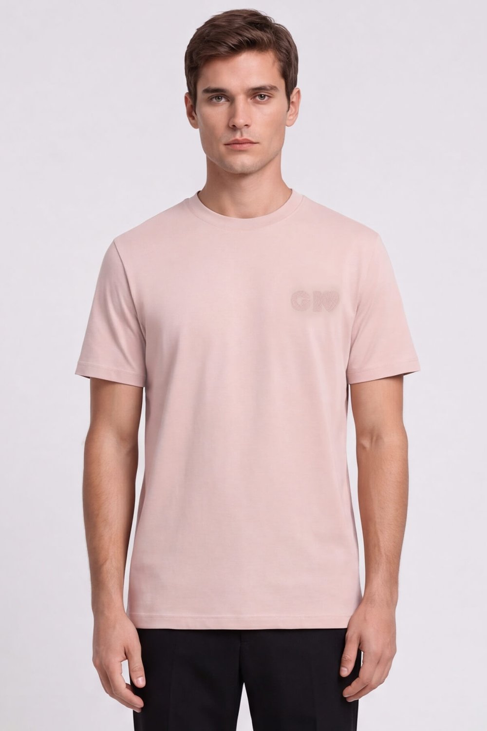 Giotelli Erkek Pembe Normal Kesim Regular Fit %100 Pamuk İşlemeli Kısa Kollu Bisiklet Yaka Tişört