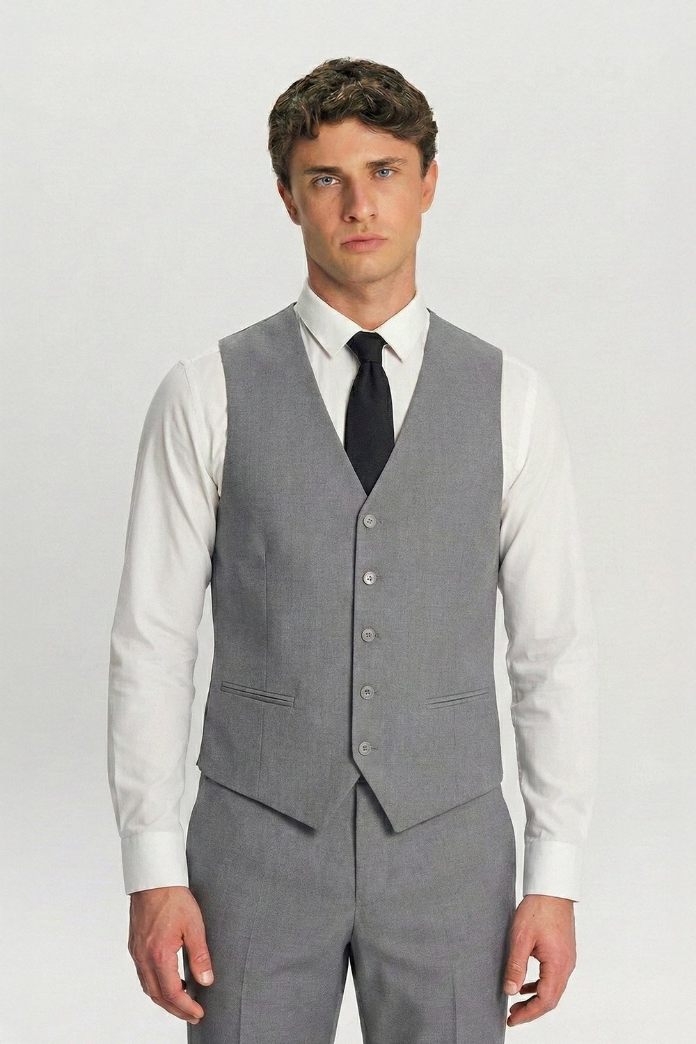 Giotelli Erkek Gri Comfort Fit Düz Kruvaze Yaka 6 Drop Dokuma Fleto Kapaklı Cep Klasik Paça Tam Astarlı Çift Yırtmaç Takım Elbise