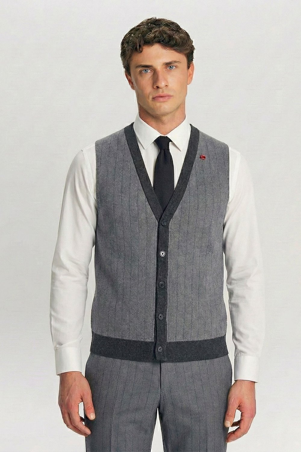 Giotelli Gri Triko Yelekli 6 Drop Polyester Viskon Karışımlı Erkek Takım Elbise