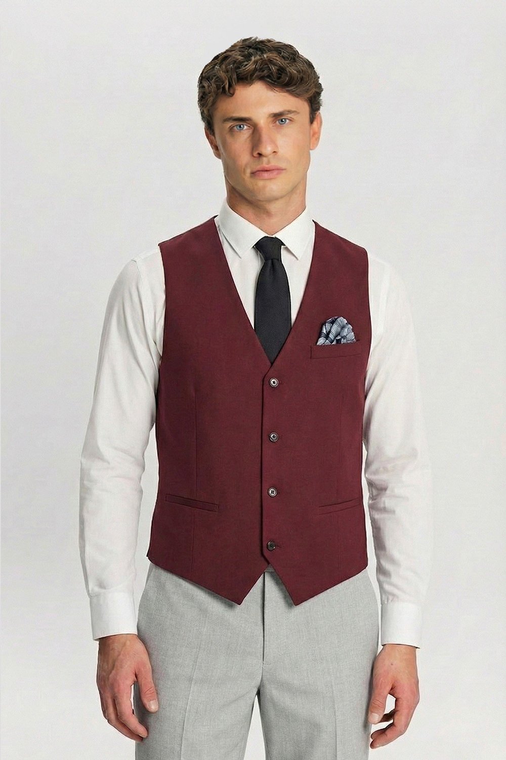 Giotelli Erkek Gri Regular Fit Çizgili Mono Yaka Yelekli 6 Drop Takım Elbise