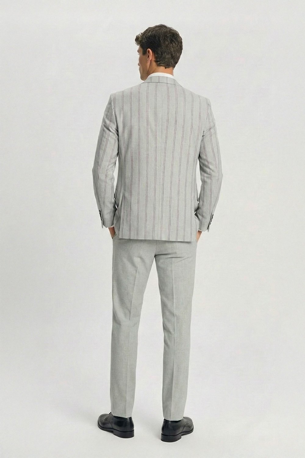 Giotelli Erkek Gri Regular Fit Çizgili Mono Yaka Yelekli 6 Drop Takım Elbise