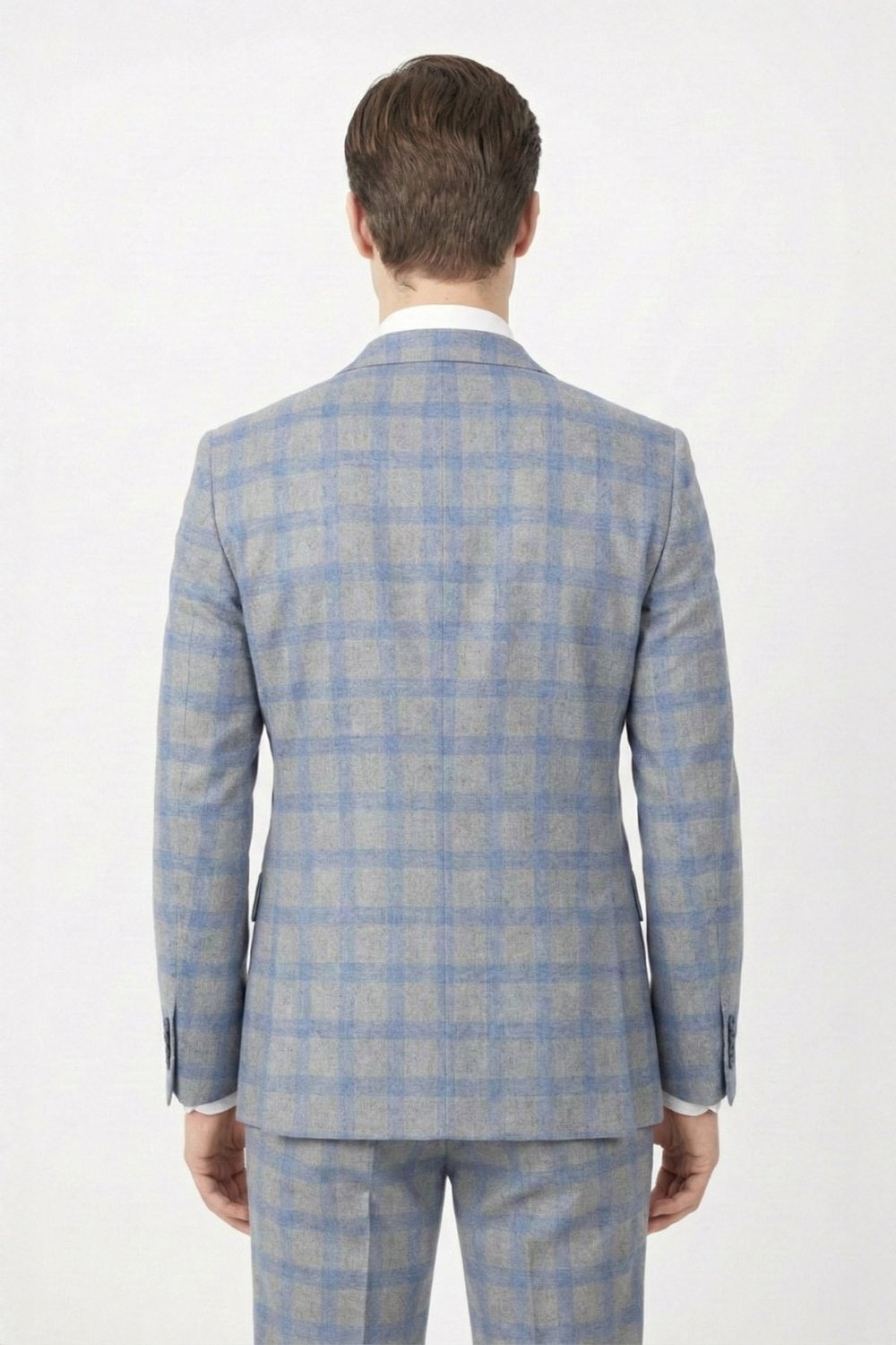 Giotelli Gri Slim Fit Mono Yaka Ekose Desenli Takım Elbise