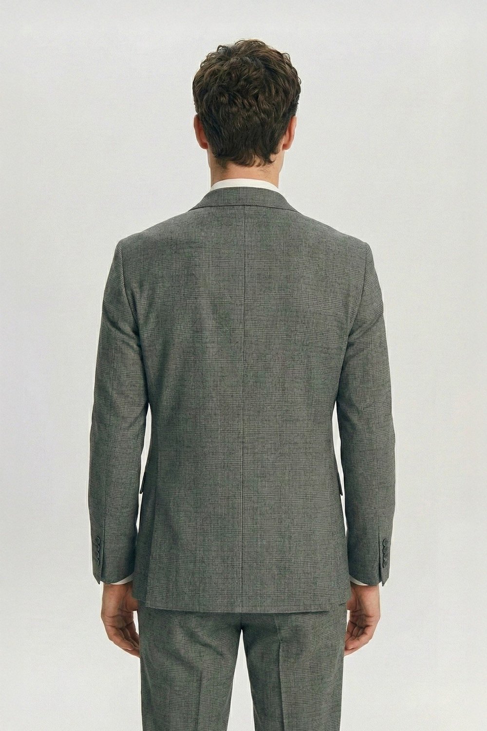 Giotelli Haki Slim Fit Ekose Desenli Mono Yaka Takım Elbise